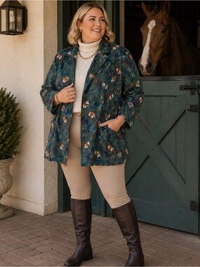 Vintage Willowbend • Equestrian Horsebit Scarf Print Blazer/Jacket • Size 1X